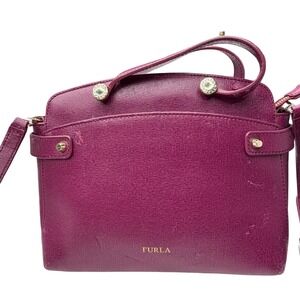 Furla Magenta Leather Crossbody Shoulder Bag Adjustable Strap Gold Hardware